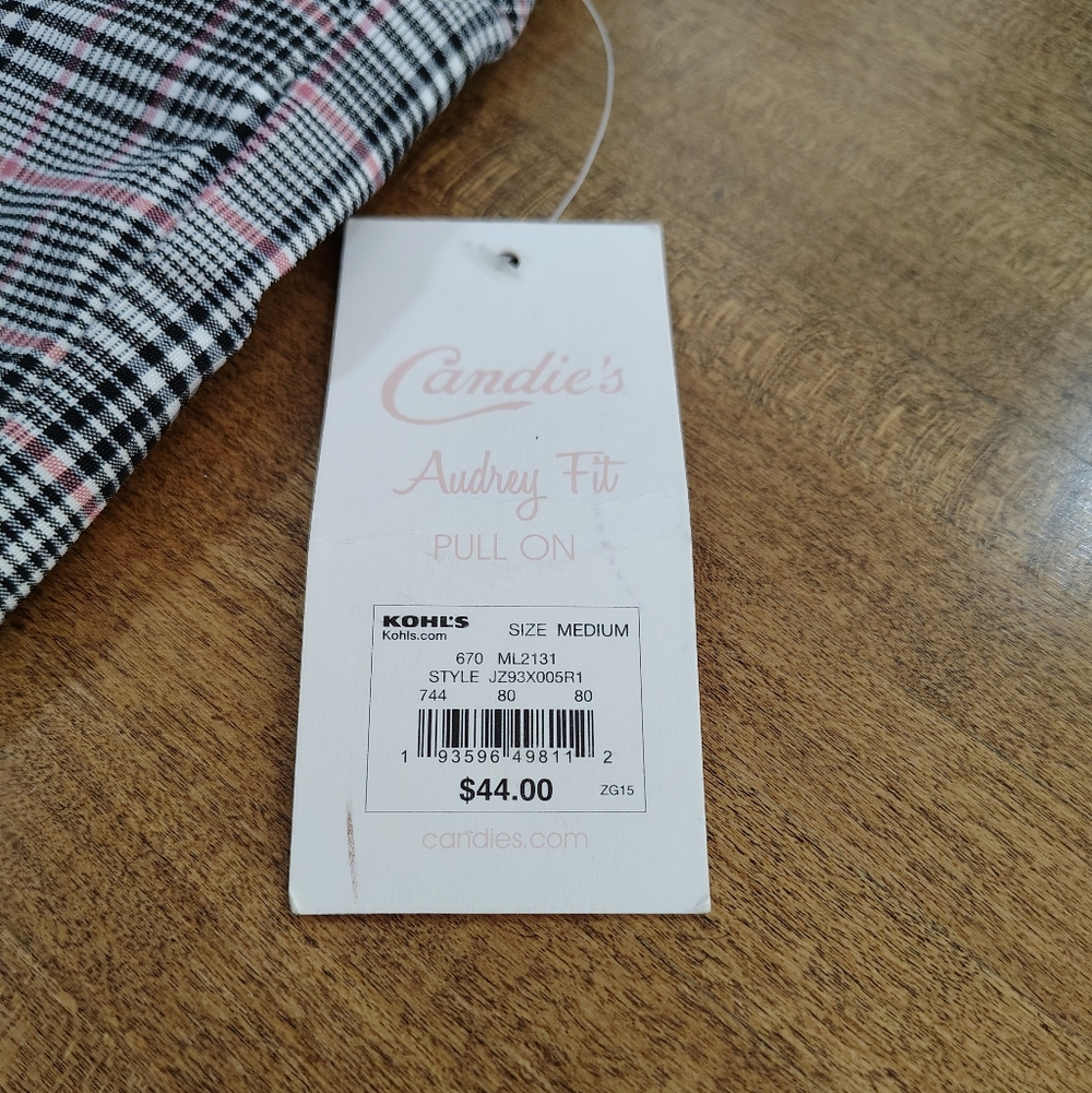 Candie's Audrey Fit Pull On Plaid Slim Stretchy Dressy Pants W/Pink Accent NWT - Picture 9 of 13